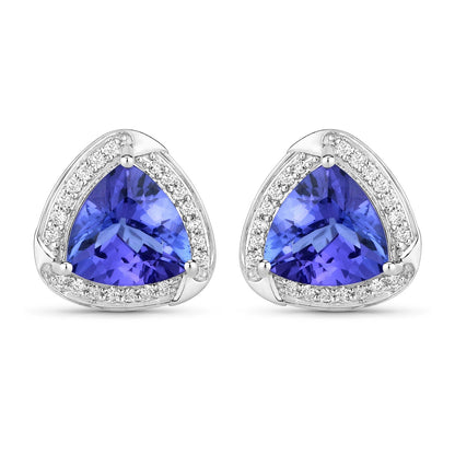 3.70 Carat Genuine Tanzanite and White Diamond 14K White Gold Earrings Bids.com