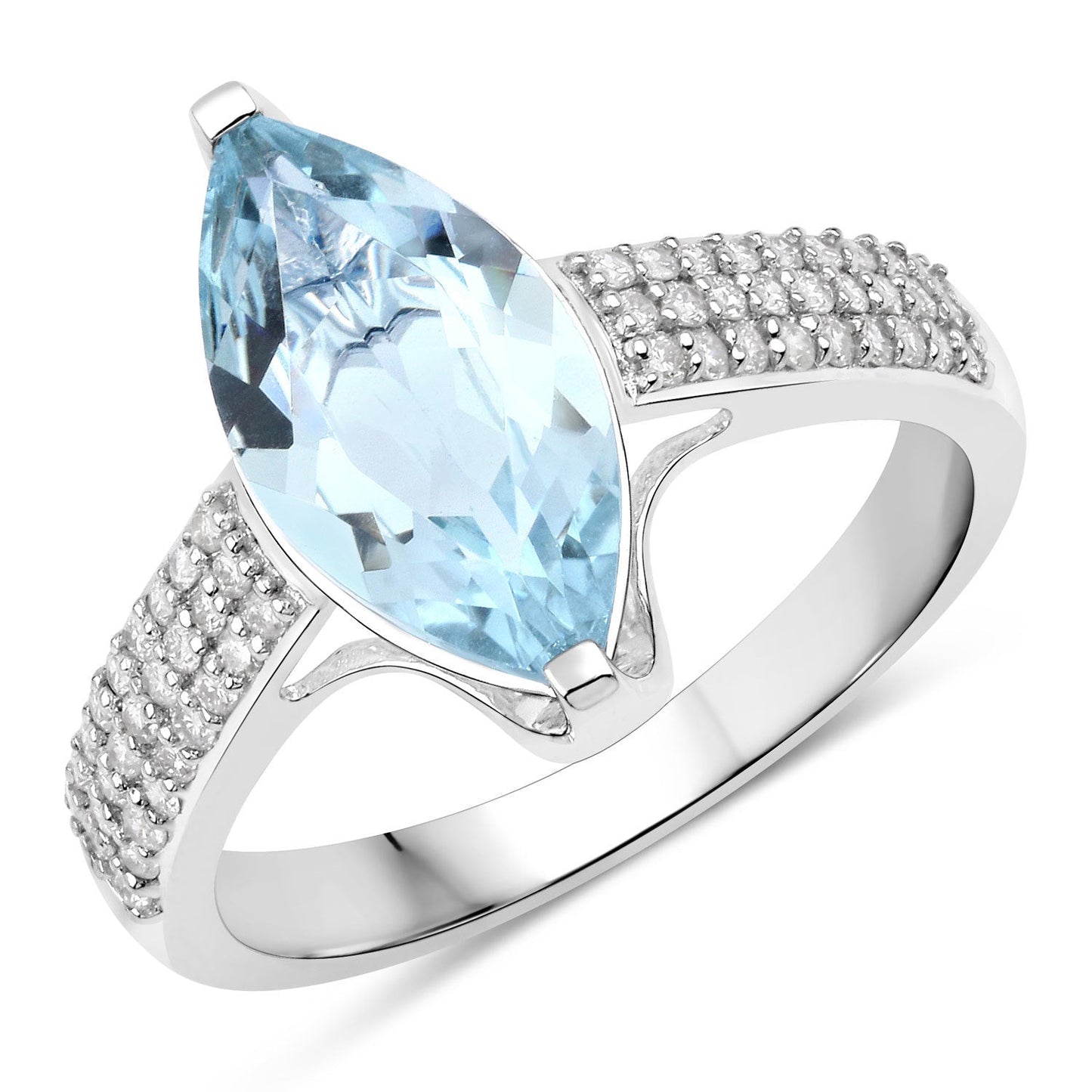 2.09 Carat Genuine Aquamarine and White Diamond 14K White Gold Ring Bids.com