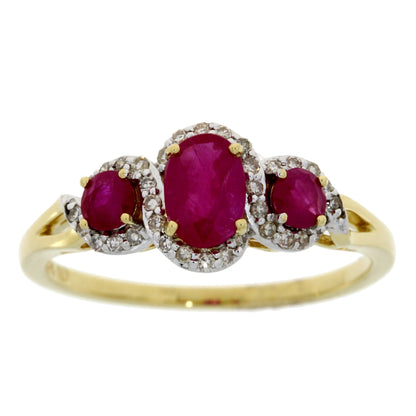 1.04ct Ruby Diamond 3 Stone Ring 14KT Yellow Gold Bids.com