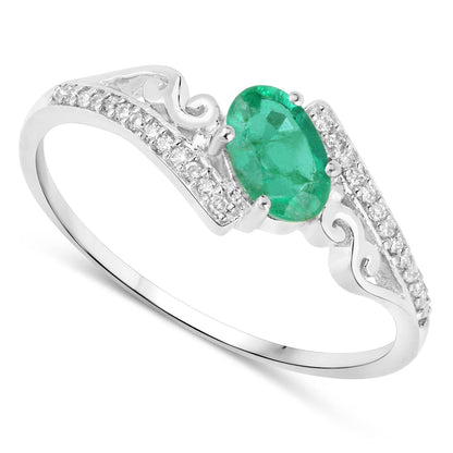 0.51 Carat Genuine Zambian Emerald and White Diamond 14K White Gold Ring Bids.com