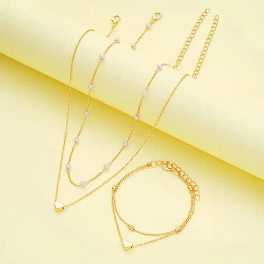 3pcs Heart Necklace & Bracelet Set for Women DailySale