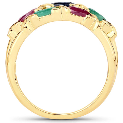 1.63 Carat Genuine Ruby, Blue Sapphire and Emerald .925 Sterling Silver Ring Bids.com