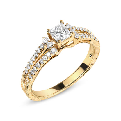 14K Yellow Gold Diamond 5/8 Cttw Princess Diamond Split Shank and Milgrain Engagement Ring (G-H Color, VS2-SI1 Clarity) - Size 7 Bids.com