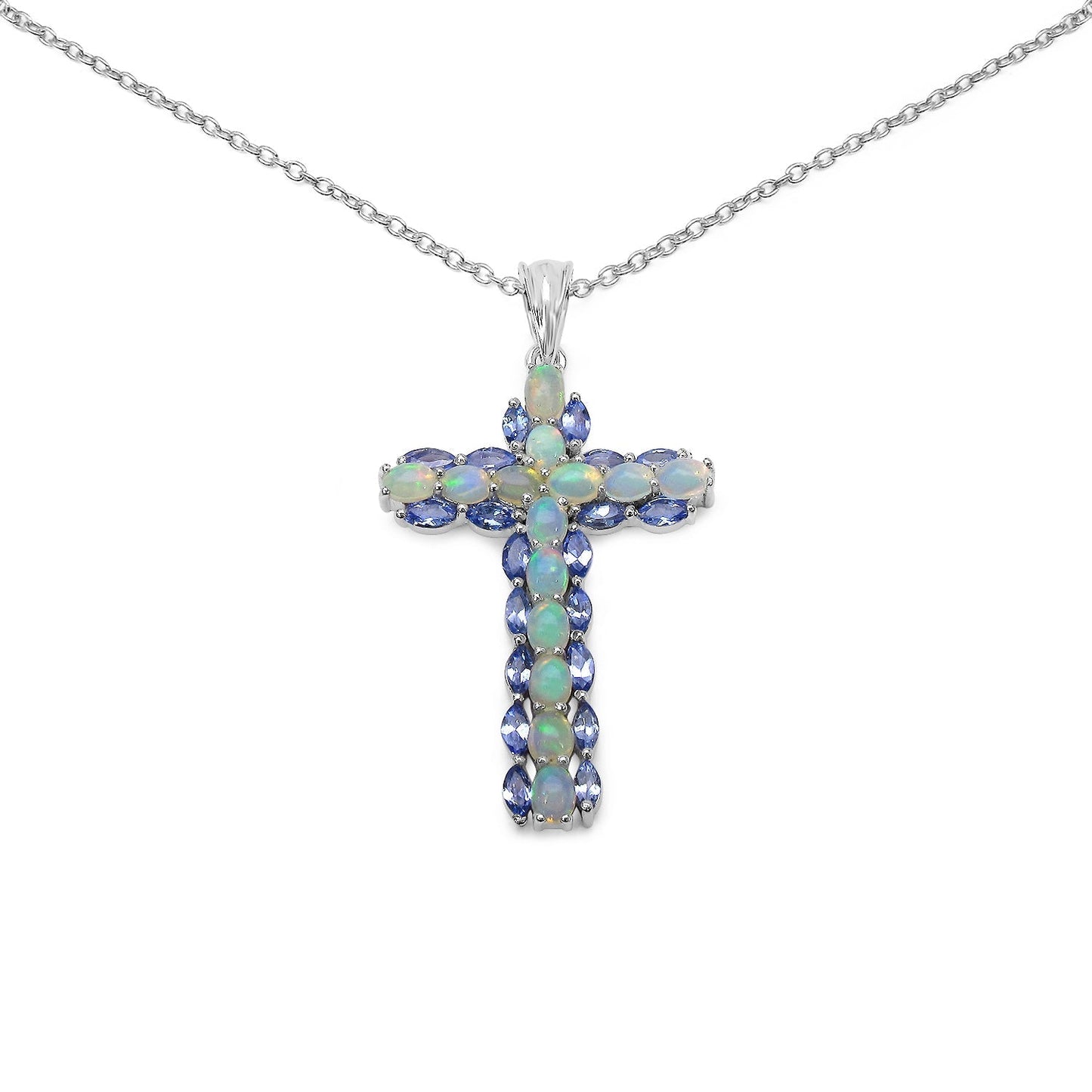 3.32 Carat Genuine Ethiopian Opal and Tanzanite .925 Sterling Silver Pendant Bids.com