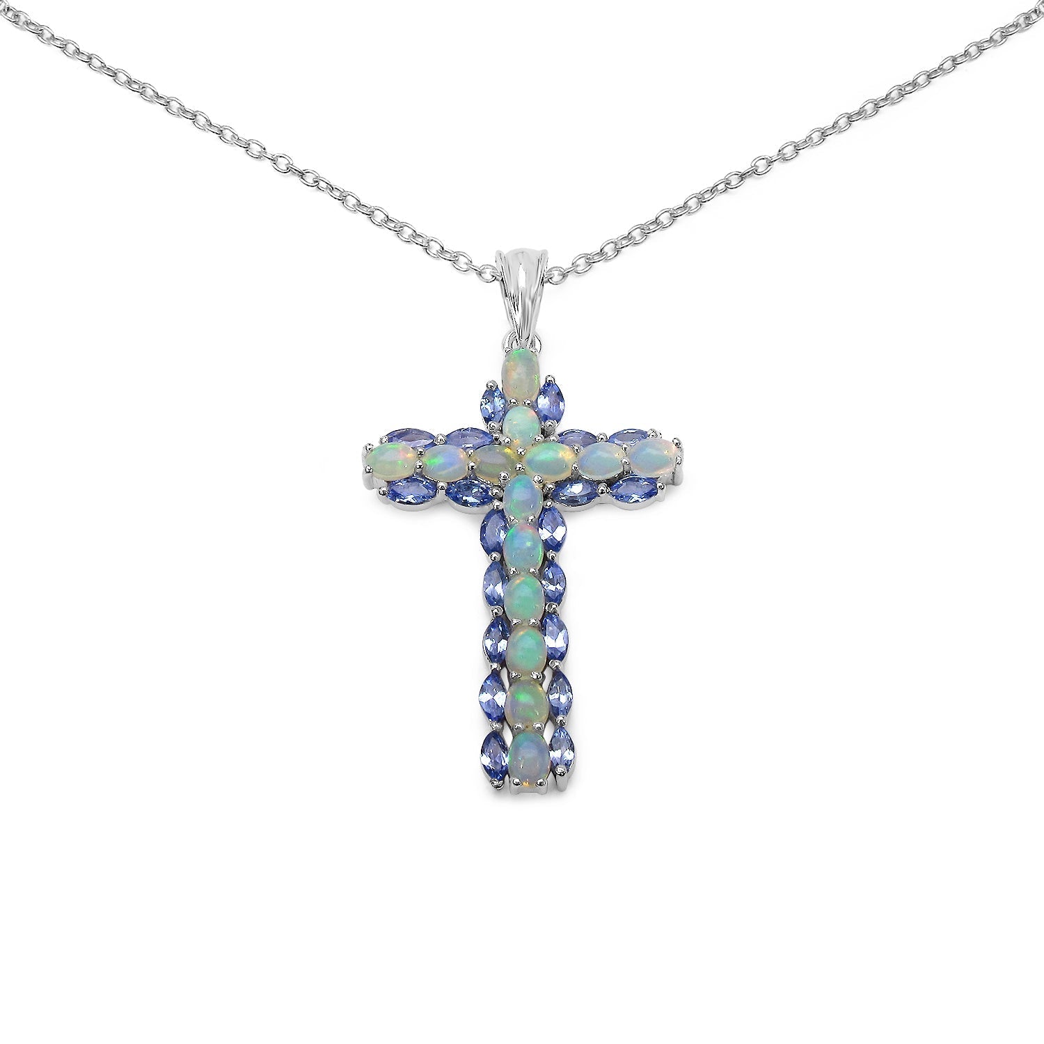 3.32 Carat Genuine Ethiopian Opal and Tanzanite .925 Sterling Silver Pendant Bids.com