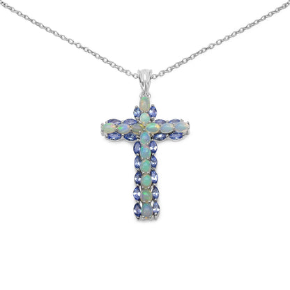 3.32 Carat Genuine Ethiopian Opal and Tanzanite .925 Sterling Silver Pendant Bids.com