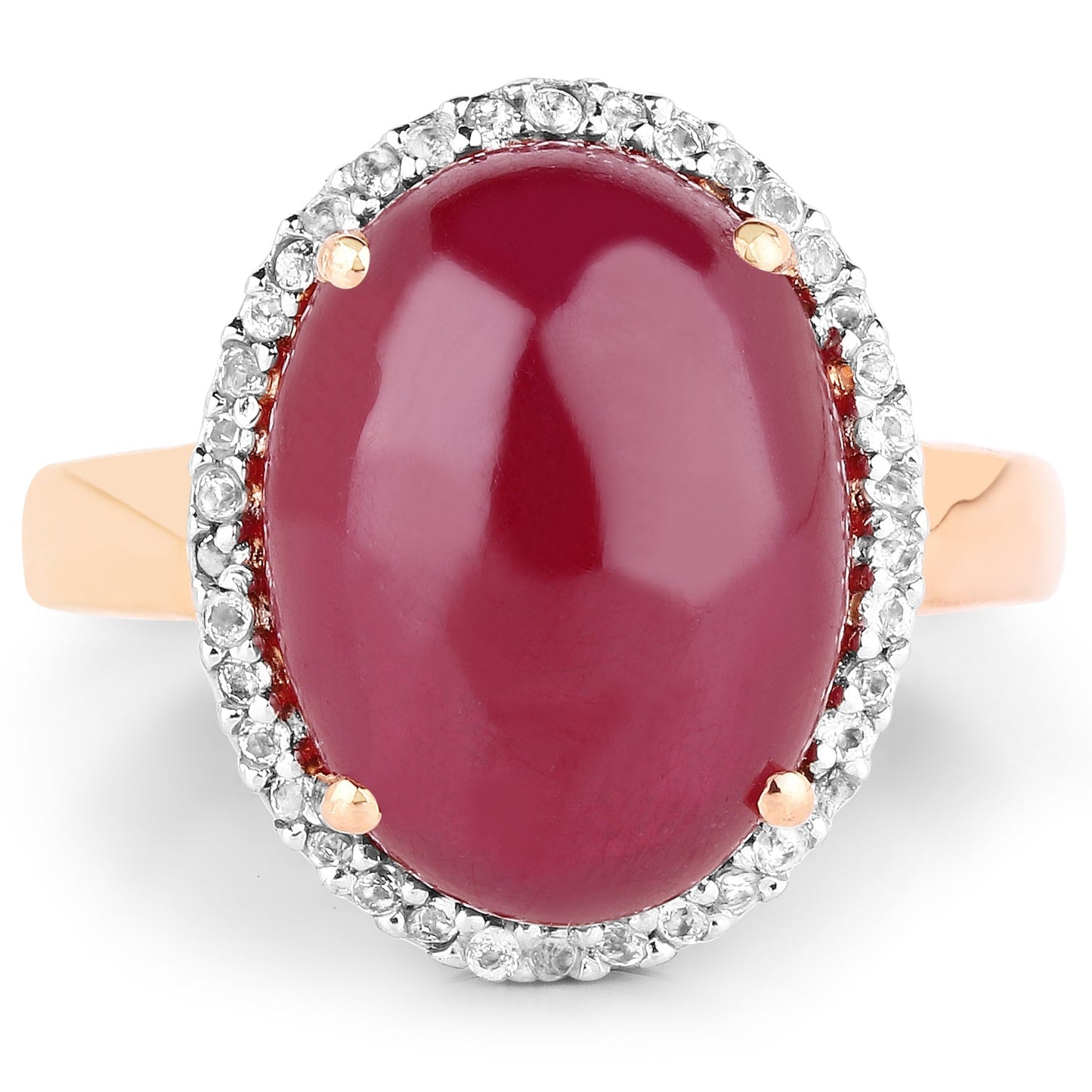 14K Rose Gold Plated 16.69 Carat Genuine Glass Filled Ruby and White Topaz .925 Sterling Silver Ring Bids.com