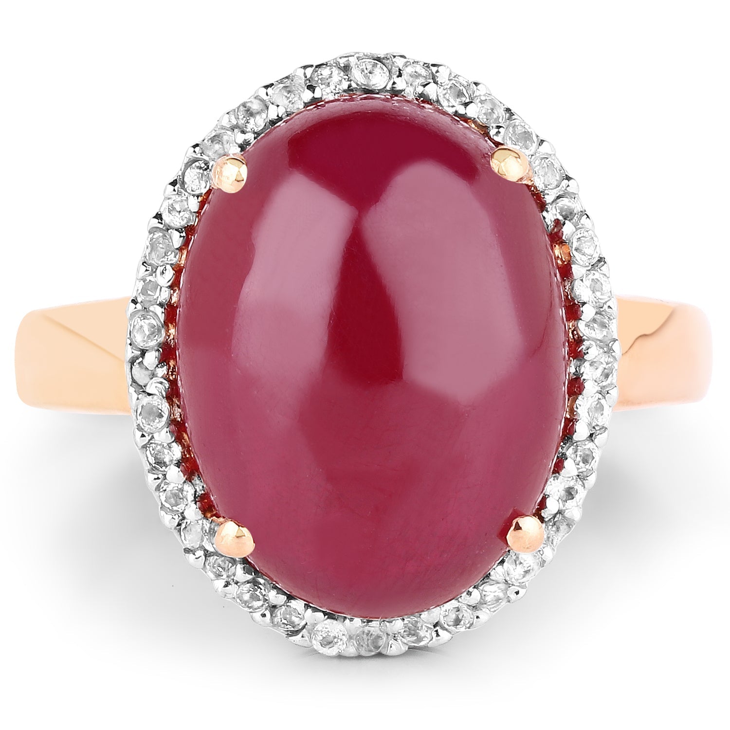 14K Rose Gold Plated 16.69 Carat Genuine Glass Filled Ruby and White Topaz .925 Sterling Silver Ring Bids.com