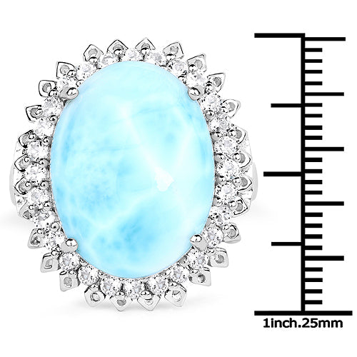 17.62 Carat Genuine Larimar and White Topaz .925 Sterling Silver Ring Bids.com