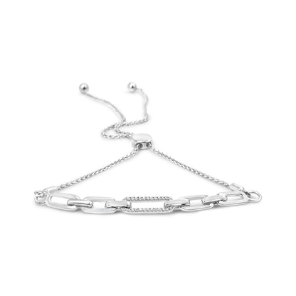 .925 Sterling Silver 1/10 Cttw Diamond Paperclip Link Adjustable Bolo Bracelet (I-J Color, I2-I3 Clarity) Bids.com