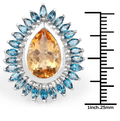 7.54 Carat Genuine Citrine & London Blue Topaz .925 Sterling Silver Ring Bids.com