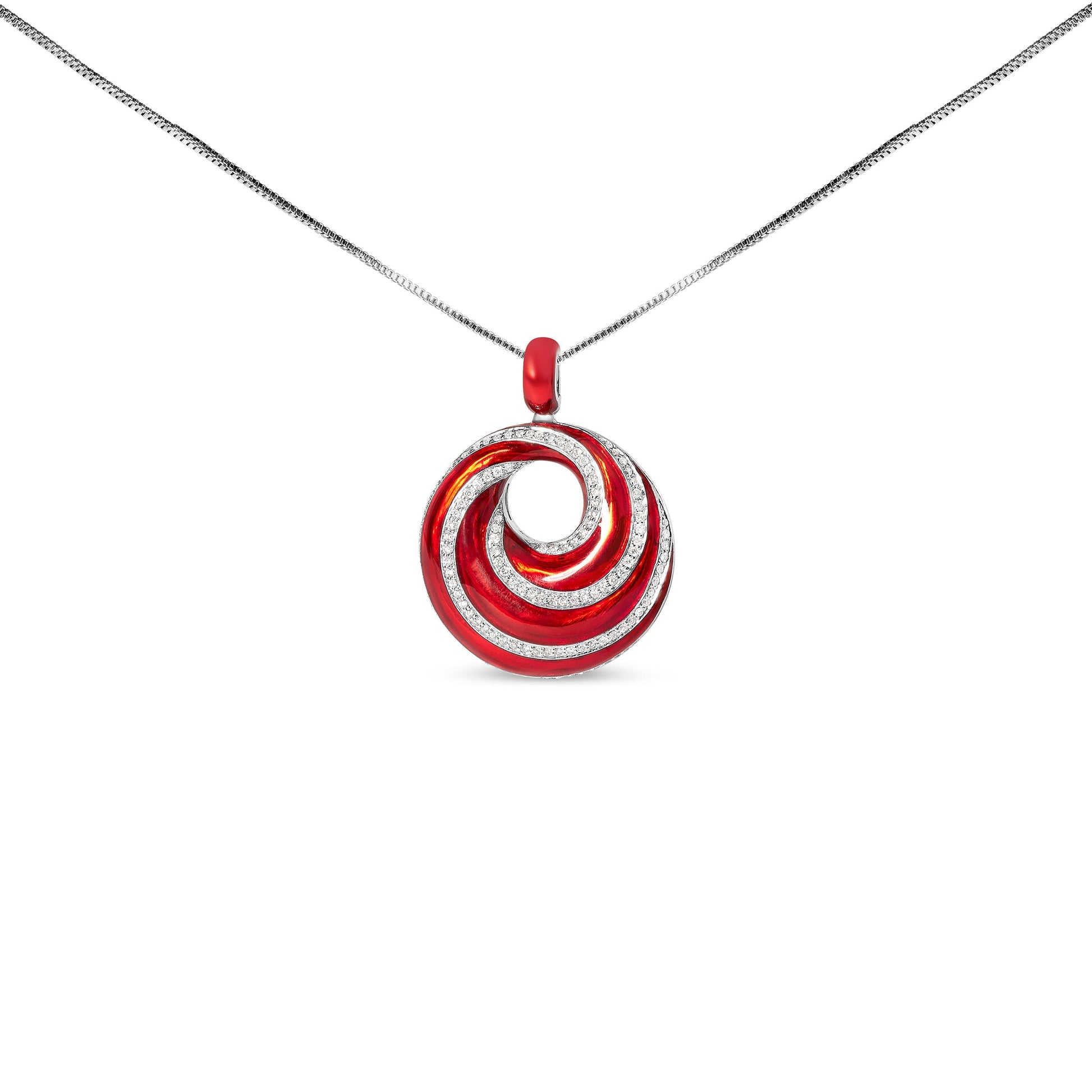 .925 Sterling Silver Red Enamel and 1/2 Diamond Endless Swirl Medallion 18" Pendant Necklace (F-G Color, VS1-VS2 Clarity) Bids.com