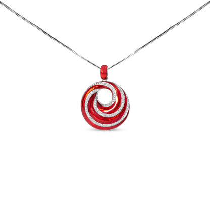 .925 Sterling Silver Red Enamel and 1/2 Diamond Endless Swirl Medallion 18" Pendant Necklace (F-G Color, VS1-VS2 Clarity) Bids.com