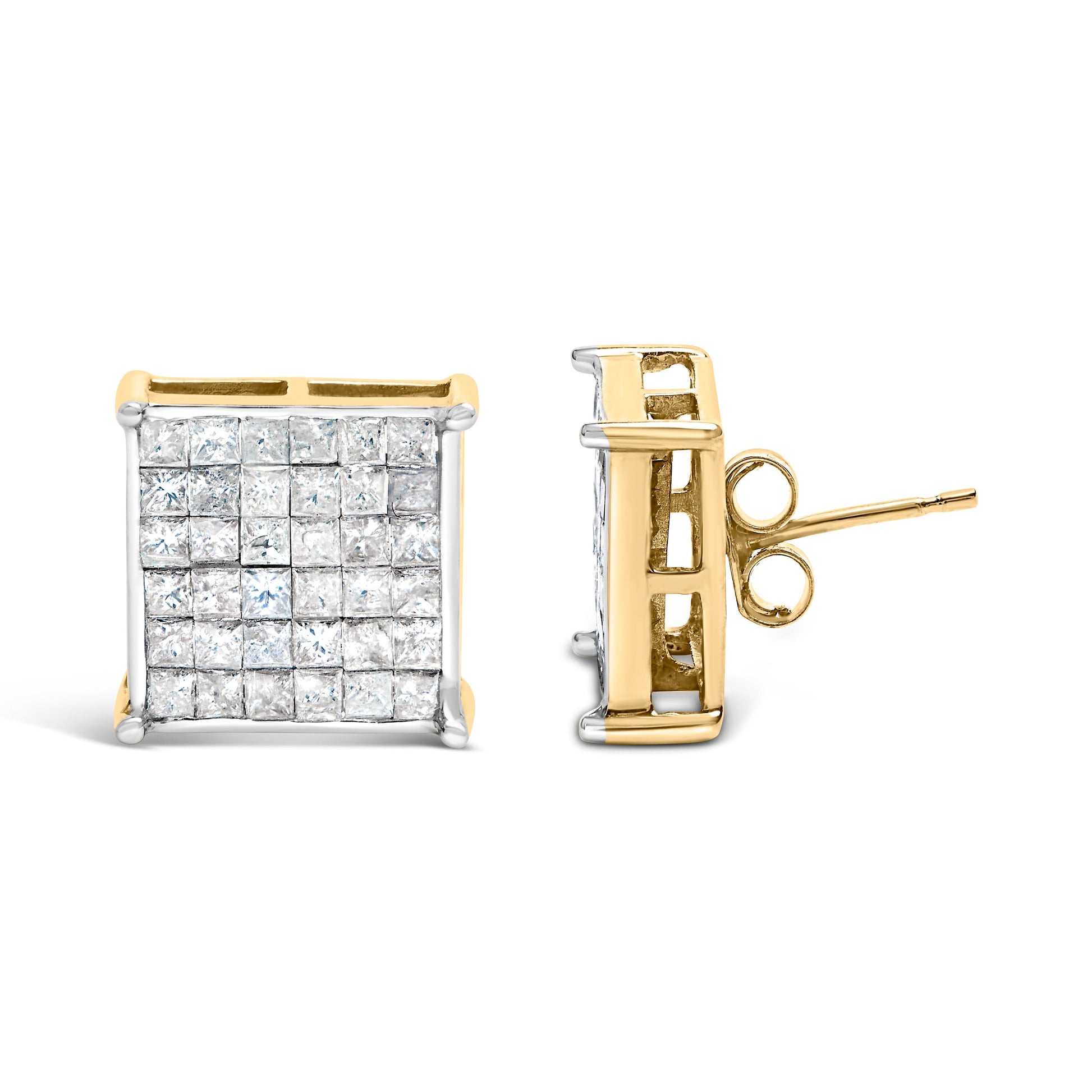 10K Yellow Gold 2.0 Cttw Invisible-Set Princess-Cut Diamond Stud Earrings Bids.com