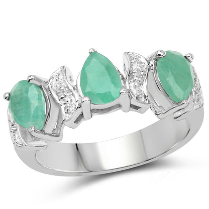 1.87 Carat Genuine Emerald and White Topaz .925 Sterling Silver Ring Bids.com