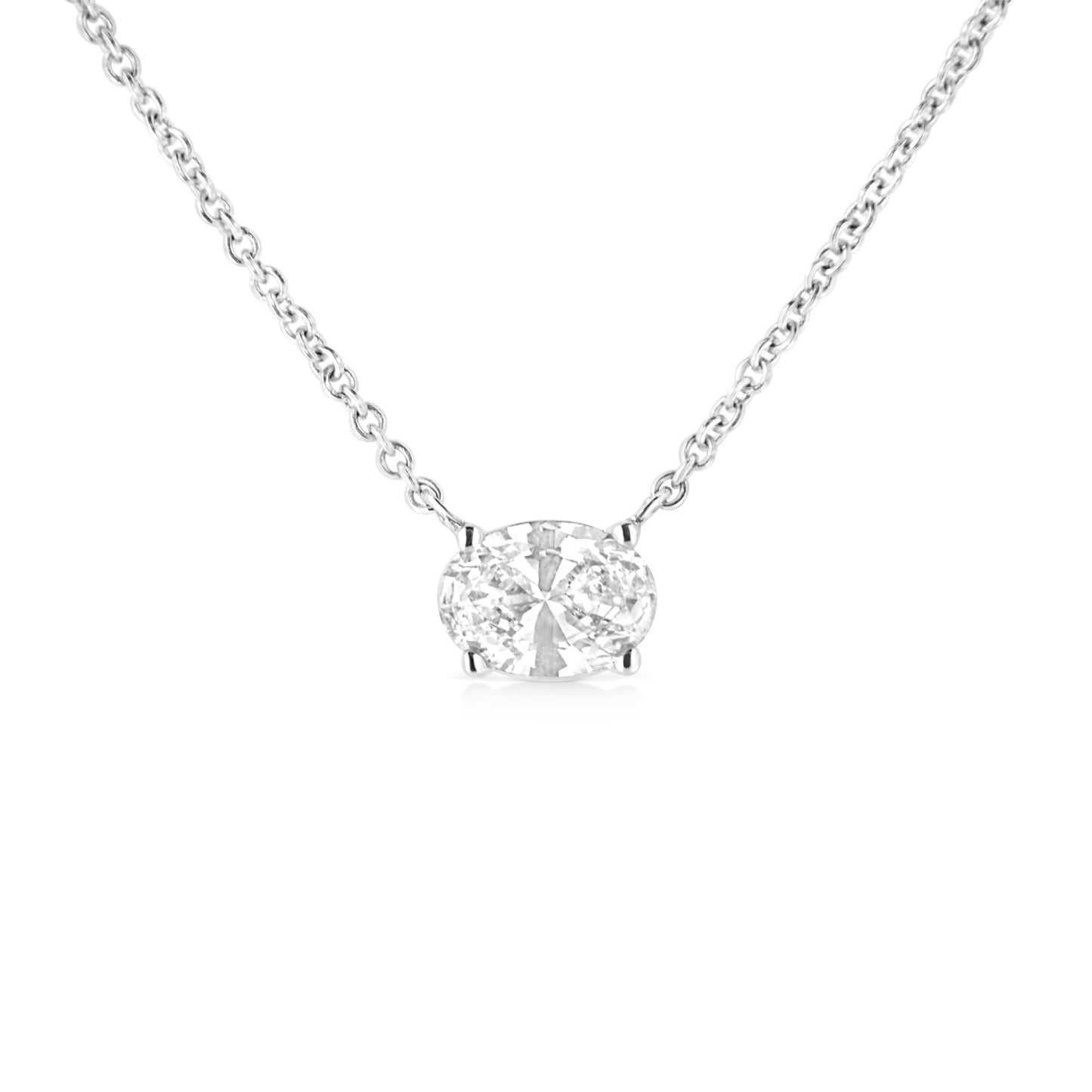 14K White Gold 1/2 Cttw Lab Grown Oval Shape Solitaire Diamond East West 18" Pendant Necklace (E-F Color, VS1-VS2 Clarity) Bids.com