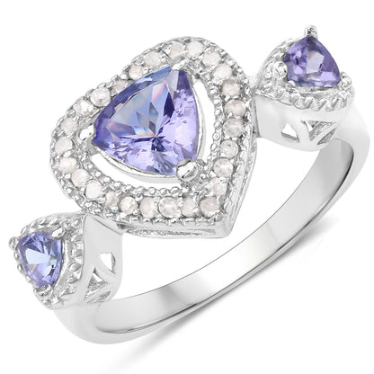 1.09 Carat Genuine Tanzanite and White Diamond .925 Sterling Silver Ring Bids.com