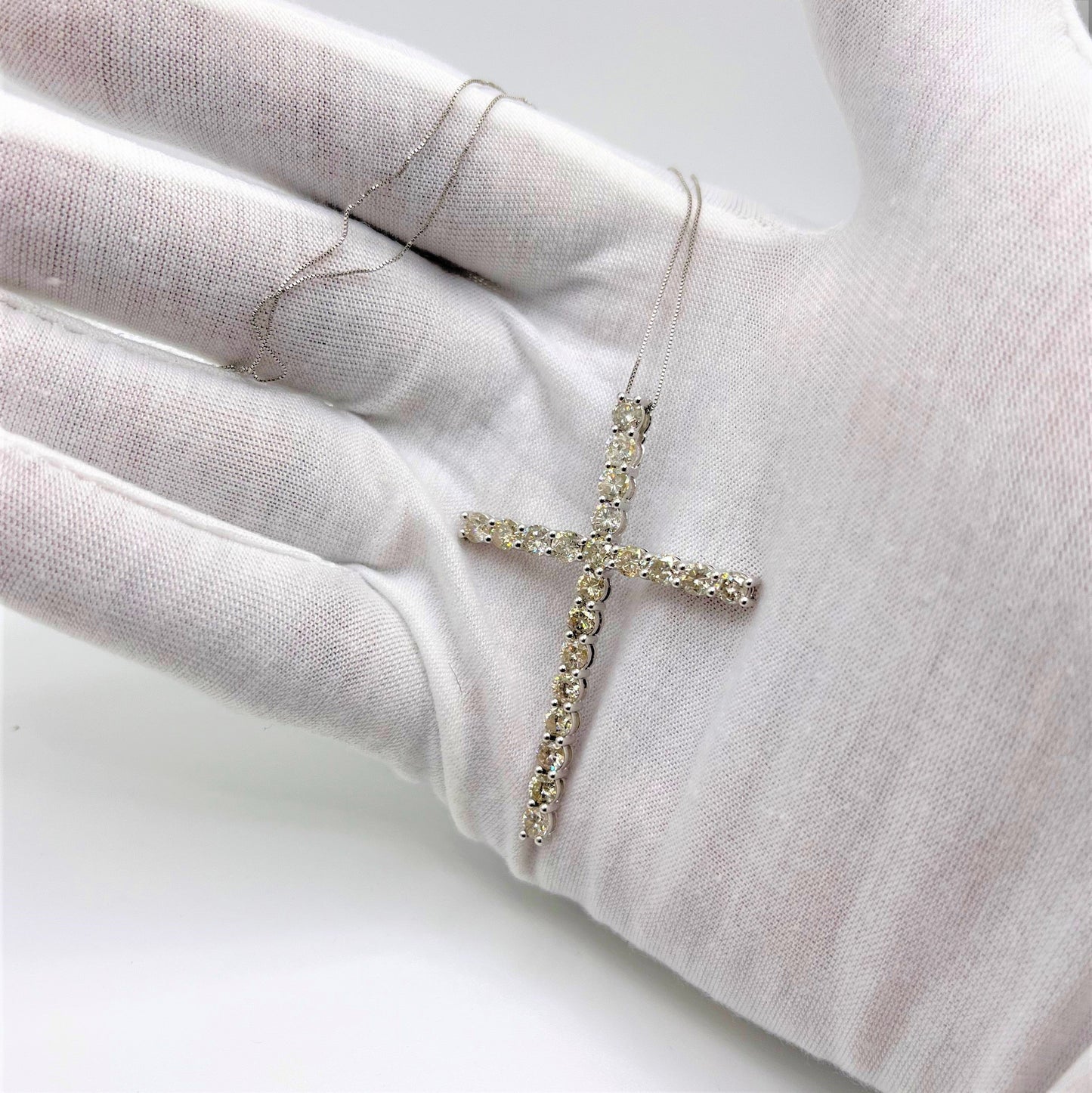 .925 Sterling Silver 4.0 Cttw Diamond 2-1/4" Cross Pendant with Box Chain Necklace (I-J Color, I1-I2 Clarity) - 18" Bids.com