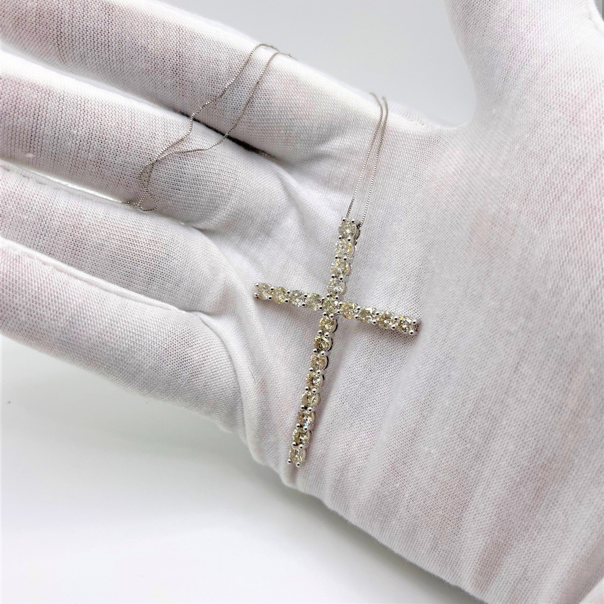 .925 Sterling Silver 4.0 Cttw Diamond 2-1/4" Cross Pendant with Box Chain Necklace (I-J Color, I1-I2 Clarity) - 18" Bids.com