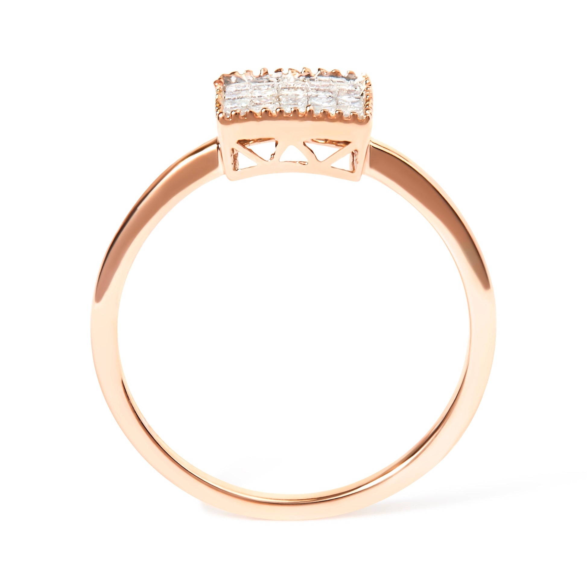 10K Rose Gold 1/3 Cttw Invisible Set Princess Cut Diamond Composite Square Shape Ring (H-I color, I1-I2 clarity) - Size 5 Bids.com