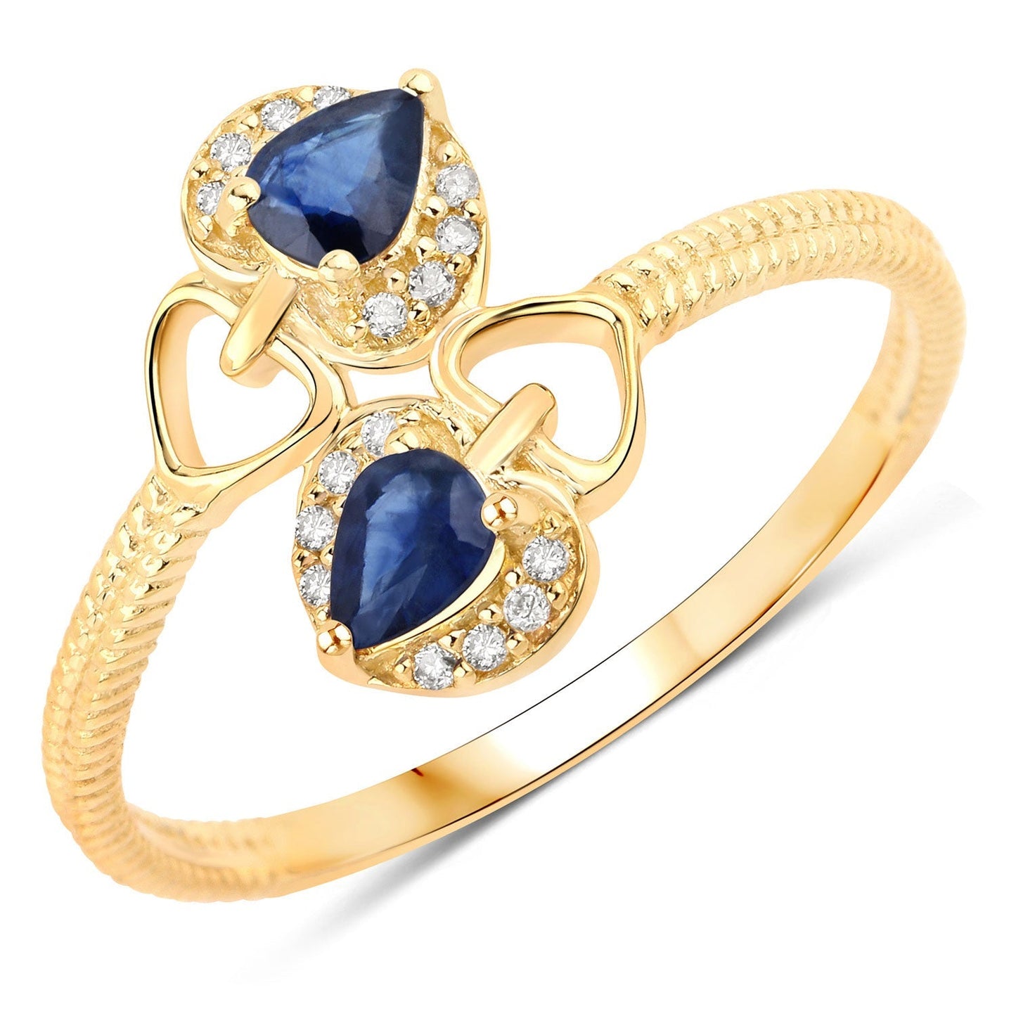 0.34 Carat Genuine Blue Sapphire and White Diamond 14K Yellow Gold Ring Bids.com