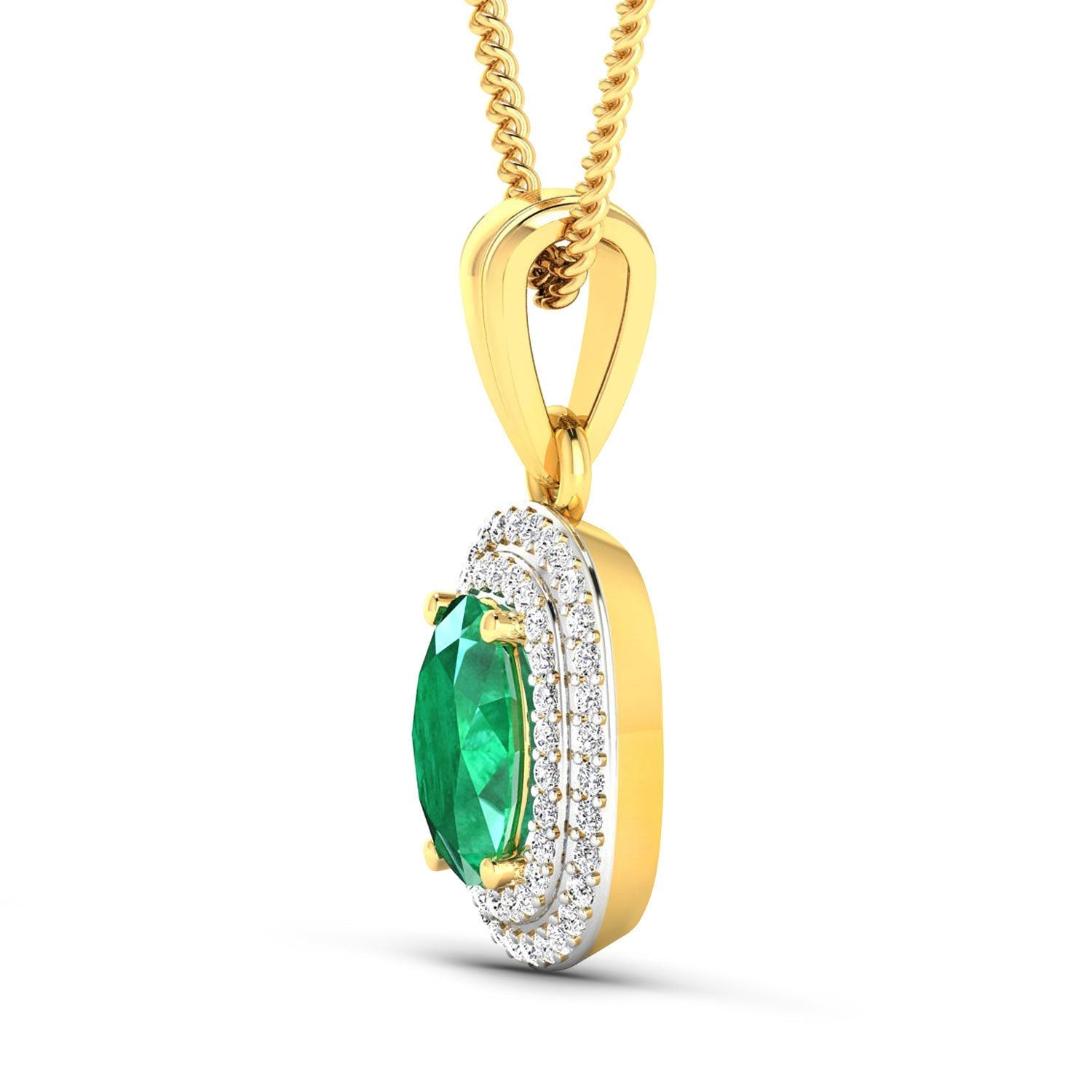 1.50 Carat Genuine Zambian Emerald and White Diamond 14K Yellow Gold Pendant Bids.com