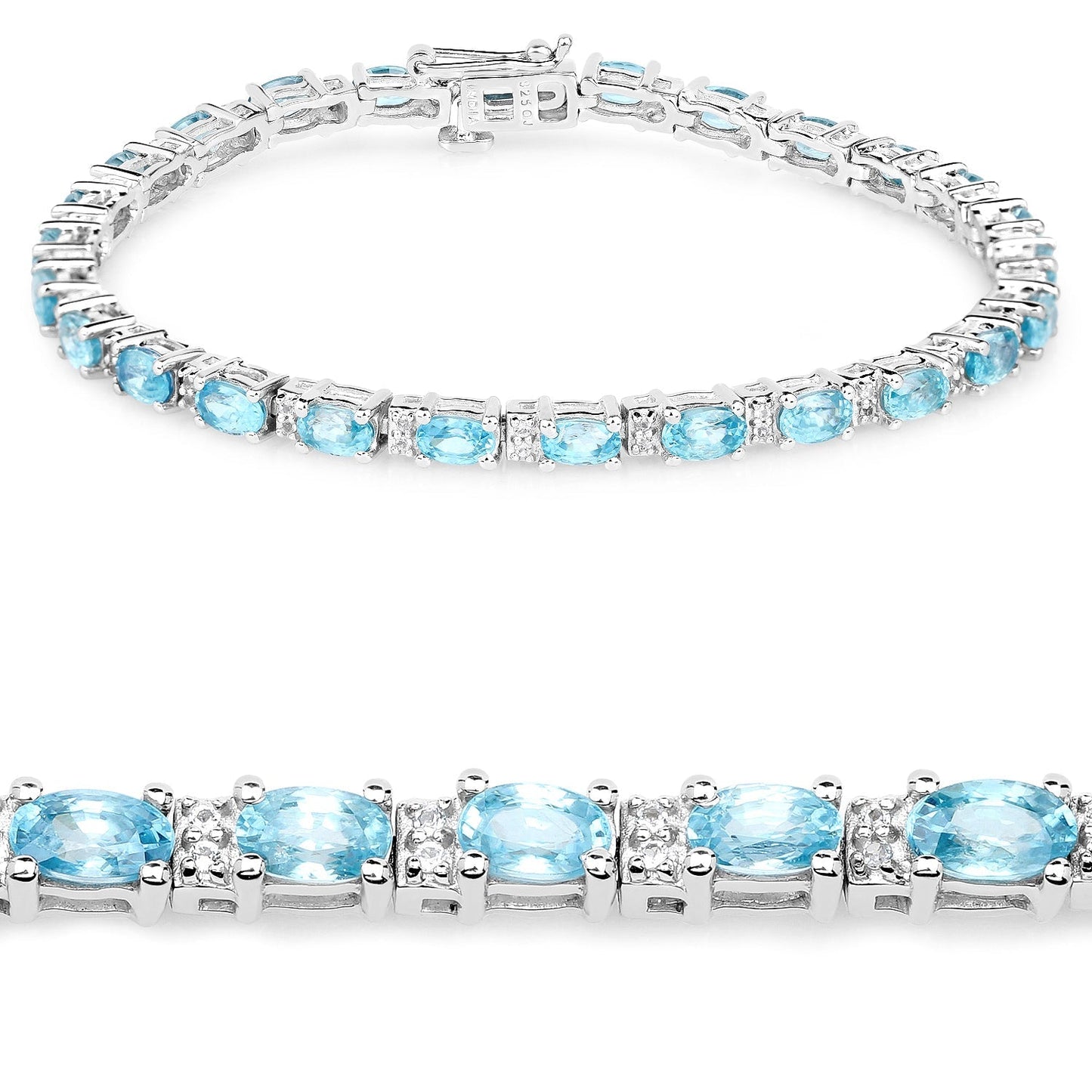 8.84 Carat Genuine Blue Zircon and Topaz White .925 Sterling Silver Bracelet Bids.com