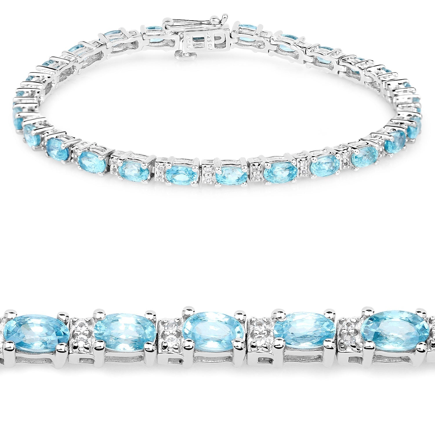 8.84 Carat Genuine Blue Zircon and Topaz White .925 Sterling Silver Bracelet Bids.com