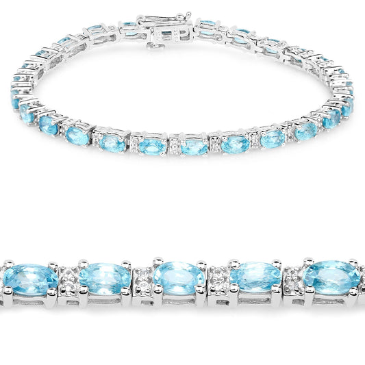 8.84 Carat Genuine Blue Zircon and Topaz White .925 Sterling Silver Bracelet Bids.com