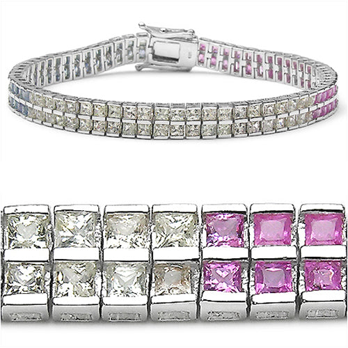 9.50 Carat Genuine Multi sapphire Sterling Silver Bracelet Bids.com