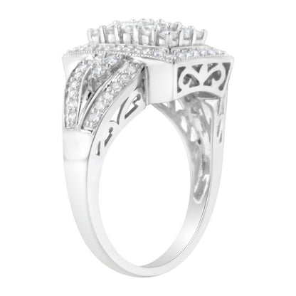 10K White Gold 1.0 Cttw Diamond Rectangular Cushion Shaped Cluster Halo Flared Band Cocktail Fashion Ring (H-I Color, SI2-I1 Clarity) - Size 7 Bids.com