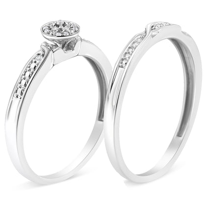 .925 Sterling Silver Diamond Accent Frame Twist Shank Bridal Set Ring and Band (I-J Color, I3 Clarity) - Size 7 Bids.com