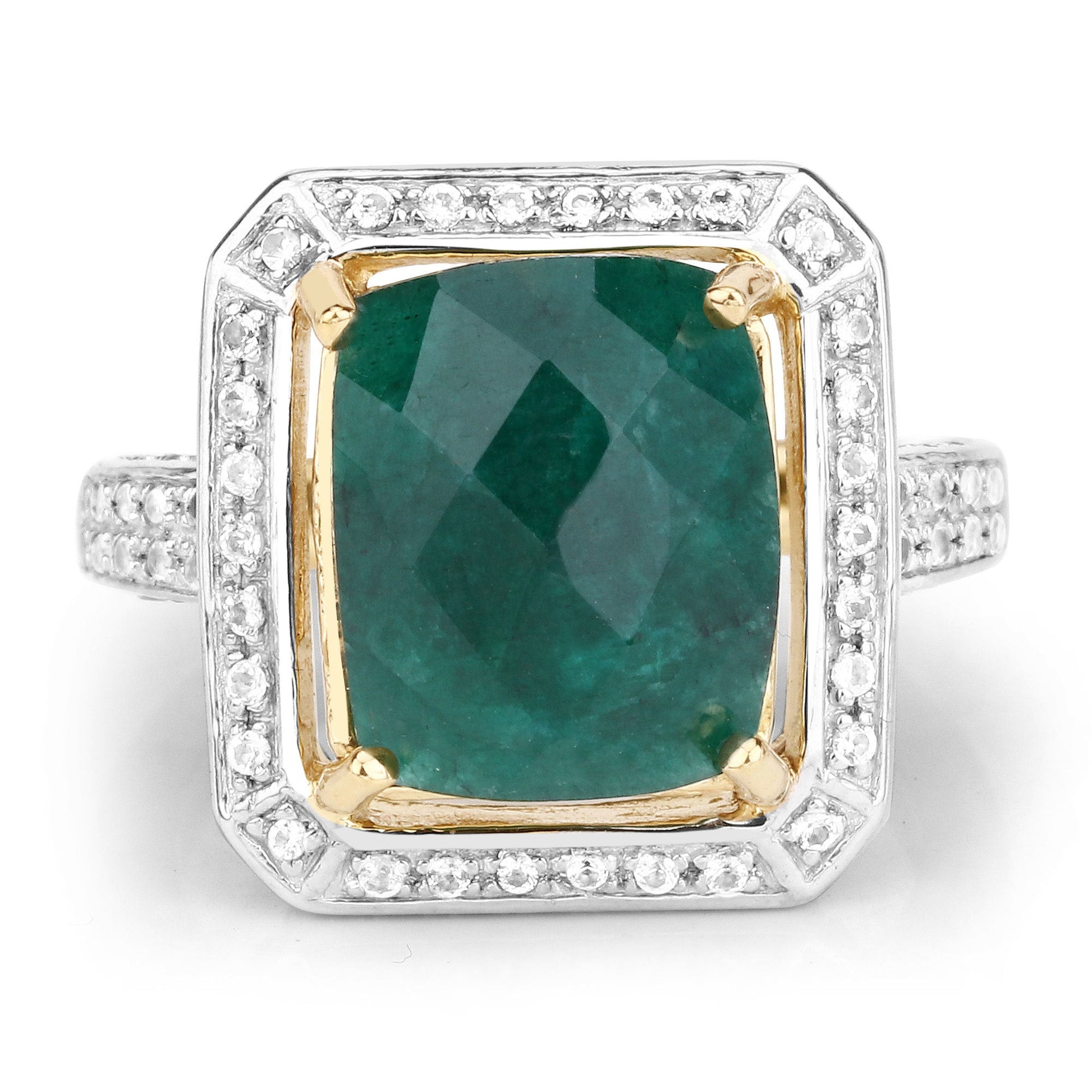 5.18 Carat Dyed Emerald and White Topaz .925 Sterling Silver Ring Bids.com
