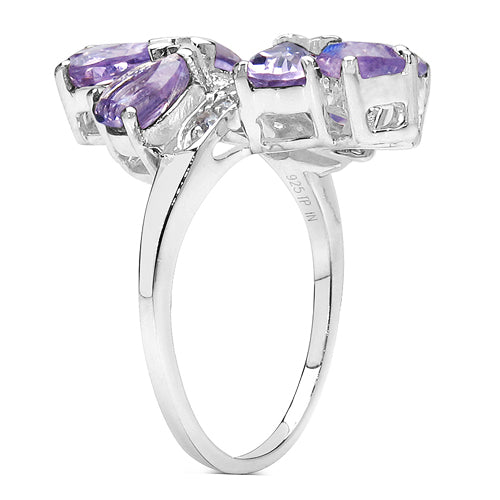 3.08 Carat Genuine Amethyst & White Topaz .925 Sterling Silver Ring Bids.com