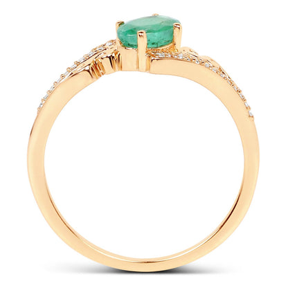 0.51 Carat Genuine Zambian Emerald and White Diamond 14K Yellow Gold Ring Bids.com