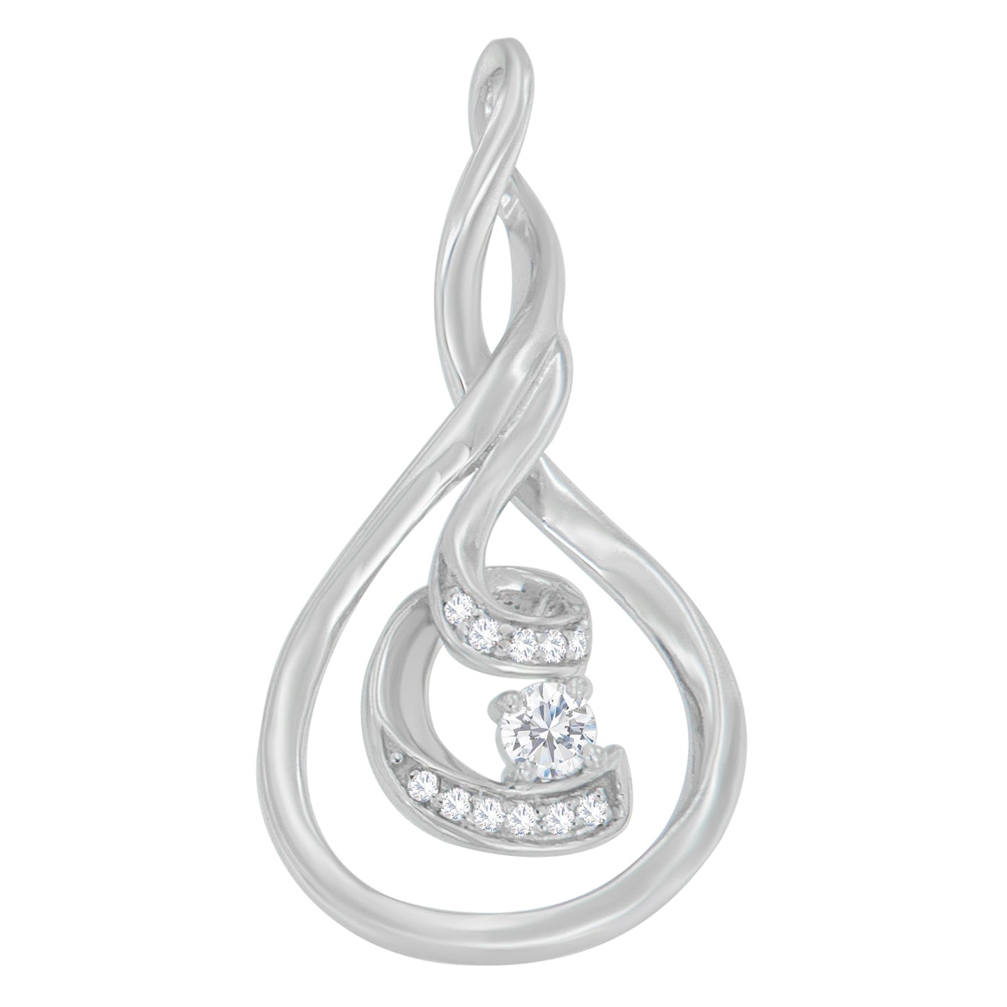 Espira 10K White Gold 1/8 cttw Round Cut Diamond Layered Spiral Pendant Necklace (I-J, I1-I2) Bids.com