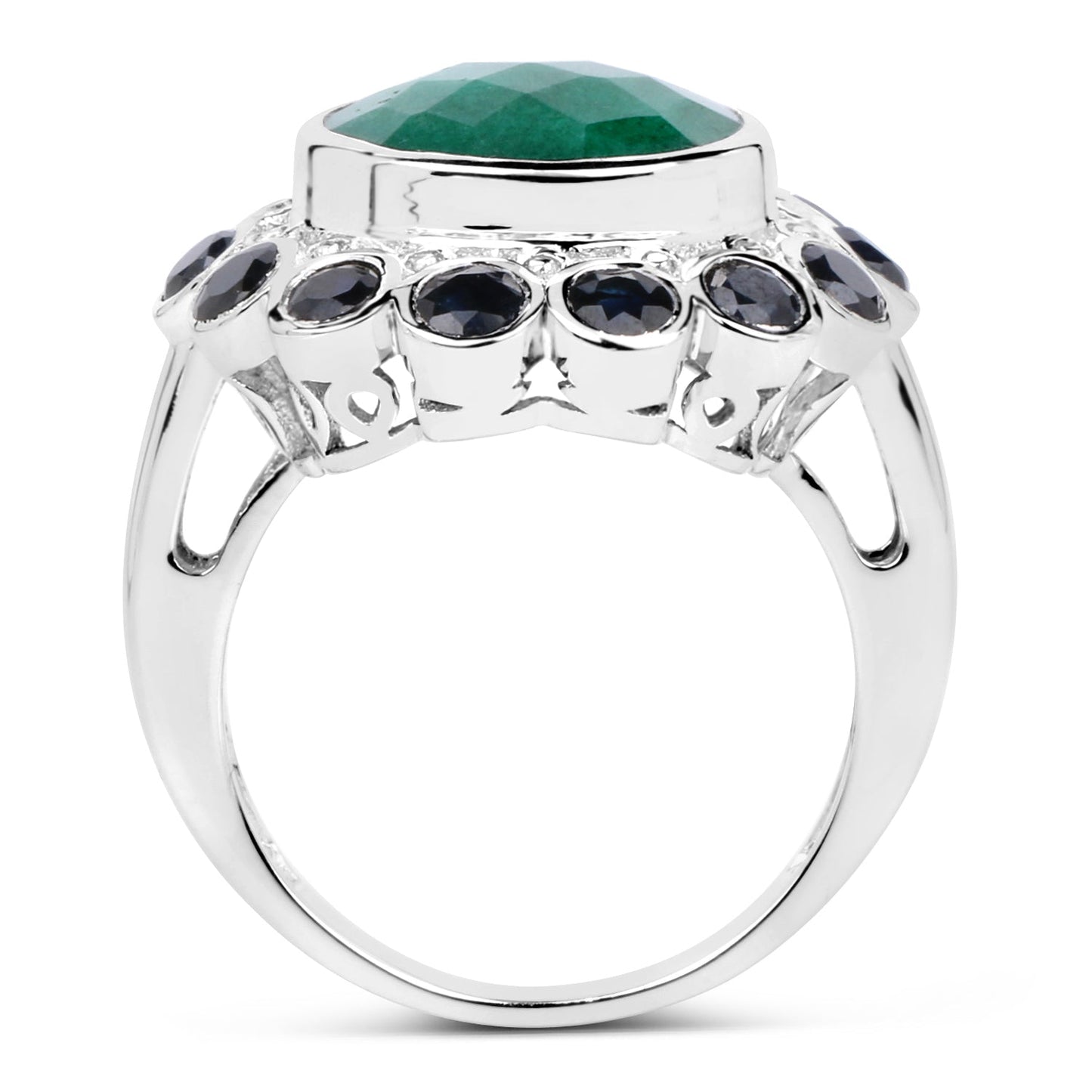 6.88 Carat Dyed Emerald & Blue Sapphire .925 Sterling Silver Ring Bids.com
