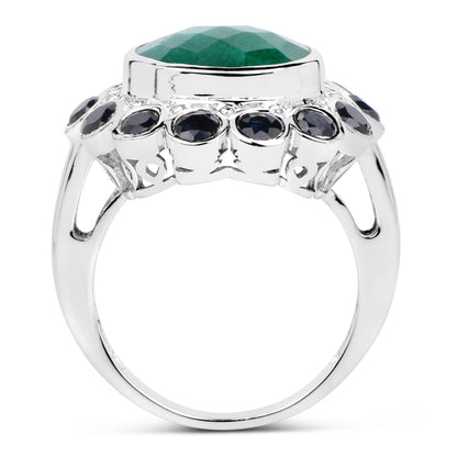 6.88 Carat Dyed Emerald & Blue Sapphire .925 Sterling Silver Ring Bids.com