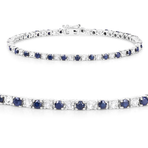 6.87 ct. t.w. Blue Sapphire and White Topaz Bracelet in Sterling Silver Bids.com