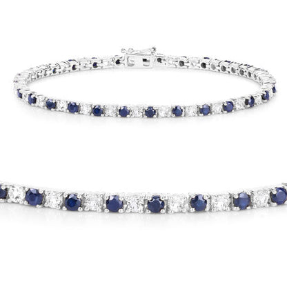 6.87 ct. t.w. Blue Sapphire and White Topaz Bracelet in Sterling Silver Bids.com