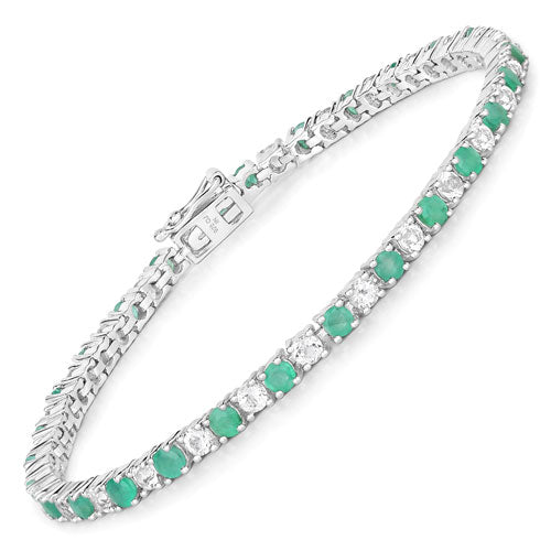 5.77 Carat Genuine Emerald and White Topaz .925 Sterling Silver Bracelet Bids.com