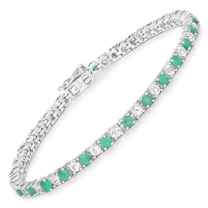 5.77 Carat Genuine Emerald and White Topaz .925 Sterling Silver Bracelet Bids.com
