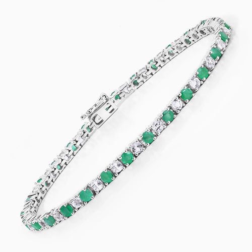 5.77 Carat Genuine Emerald and White Topaz .925 Sterling Silver Bracelet Bids.com