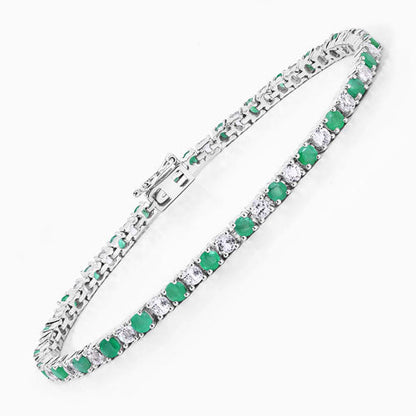 5.77 Carat Genuine Emerald and White Topaz .925 Sterling Silver Bracelet Bids.com