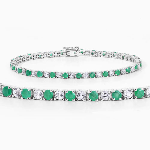 5.77 Carat Genuine Emerald and White Topaz .925 Sterling Silver Bracelet Bids.com
