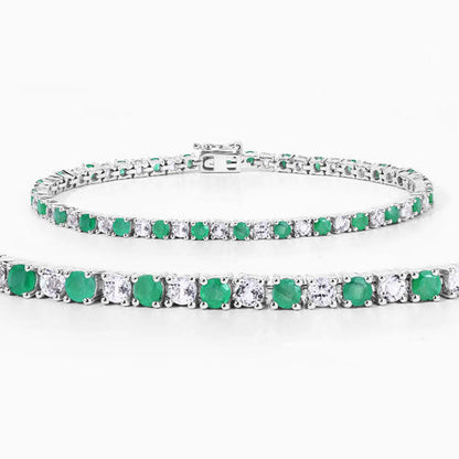 5.77 Carat Genuine Emerald and White Topaz .925 Sterling Silver Bracelet Bids.com