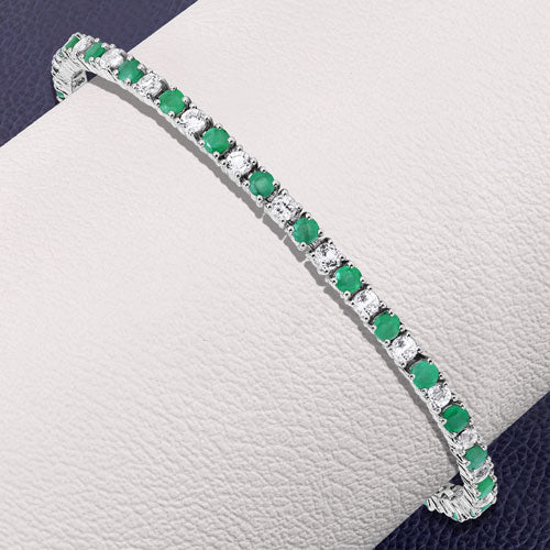 5.77 Carat Genuine Emerald and White Topaz .925 Sterling Silver Bracelet Bids.com