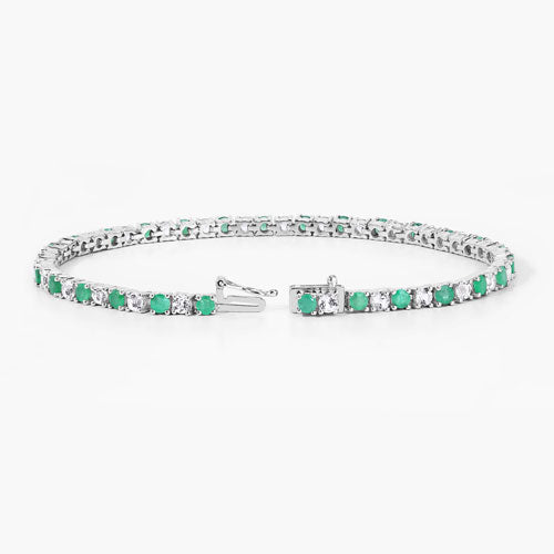 5.77 Carat Genuine Emerald and White Topaz .925 Sterling Silver Bracelet Bids.com