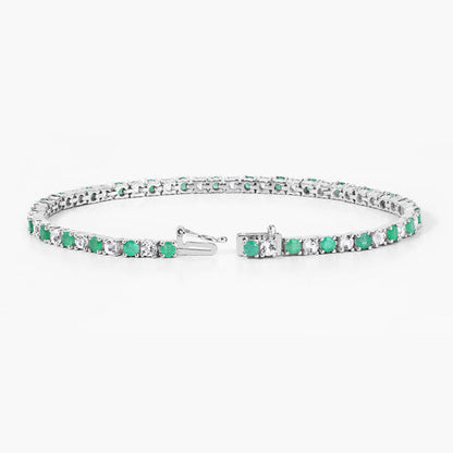 5.77 Carat Genuine Emerald and White Topaz .925 Sterling Silver Bracelet Bids.com