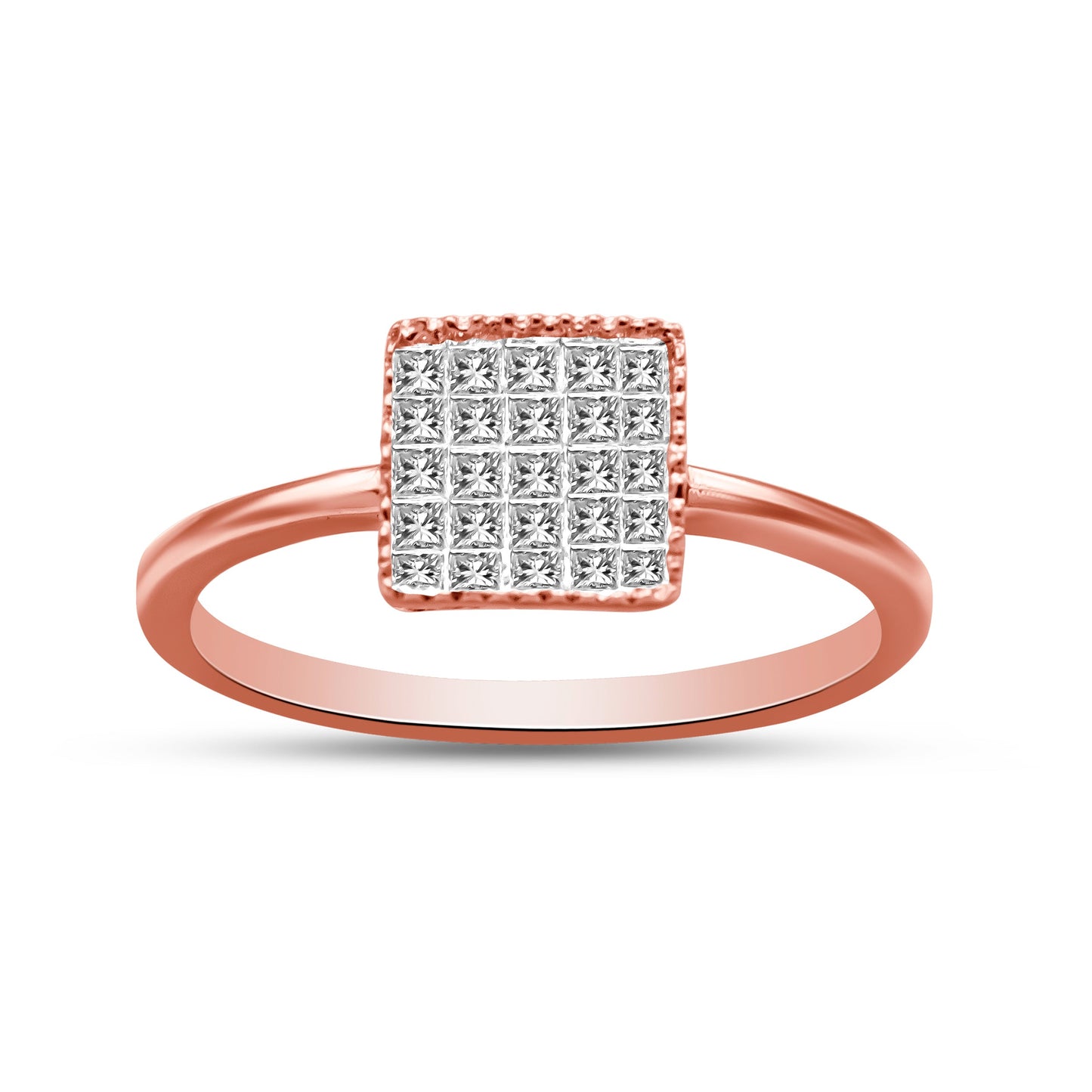 10K Rose Gold 1/3 Cttw Invisible Set Princess Cut Diamond Composite Square Shape Ring for Women (H-I color, I1-I2 clarity) - Size 7 Bids.com